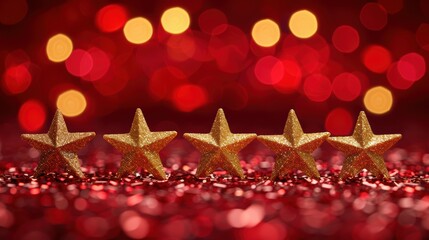 Five stars against a red backdrop. Assessment of service delivery. Rating for customer service