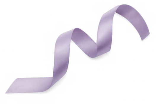 Purple satin ribbon curving gracefully against translucent surface, conveying delicate elegance with smooth metallic sheen