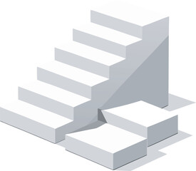 Modern Minimalist White Isometric Staircase Steps;  Growth, Success, Architecture Concept. on white background