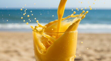 Orange Juice Splash on Beach