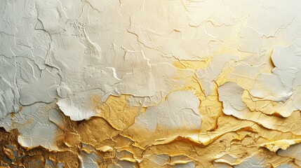 Abstract canvas painting featuring textured smears in gold, bronze, beige, and white, creating a unique wall art appearance