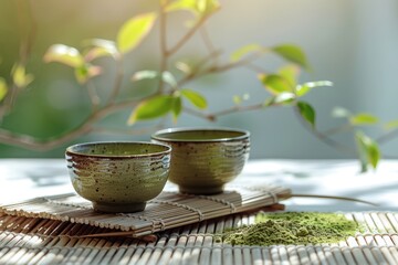Dish featuring hojicha powder, honey, and a whisk on a light backdrop