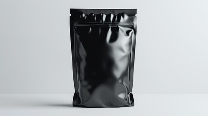Isolated black plastic bag on a light background