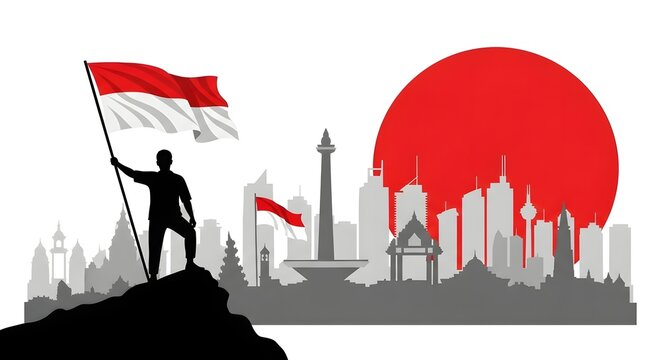 Indonesia Independence Day 17 August Indonesia A Silhouette of National Pride and Urban Skyline