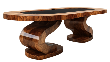 Sculpted walnut finish with curved base and black center inlay. Transparent PNG. Ideal for luxury furniture catalogs, interior design visuals, or 3D modeling assets.