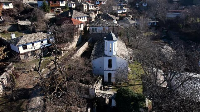 Aerial view of Saint Paraskeva church and houses, Bulgaria.