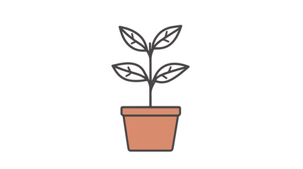 Minimalist Plant in Pot Line Drawing Icon on White Background