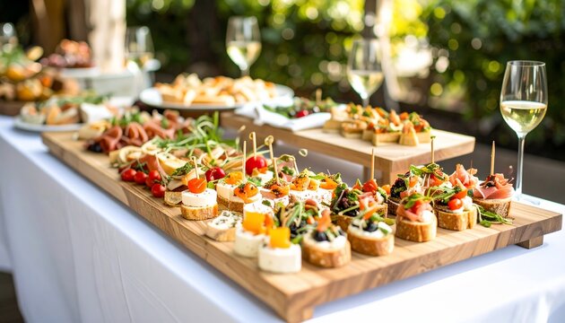 Delicious Catering Buffet: Gourmet Appetizers and Wine