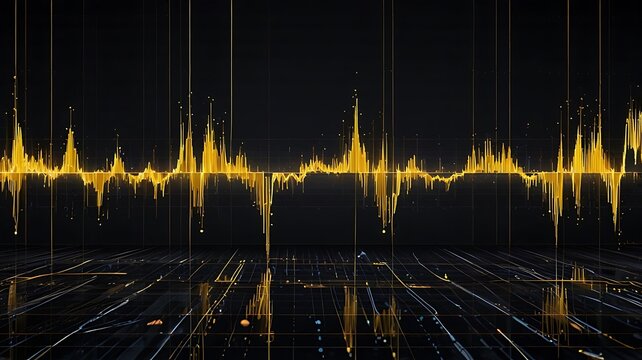 An artistic depiction of audio soundwaves emitting gold hues. The digital rendering displays a unique representation of sound