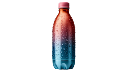Real effect of condensation on plastic bottle. Dual-tone gradient design in red and teal Transparent PNG. Ideal for advertising, packaging concepts, and hydration-related promotions.