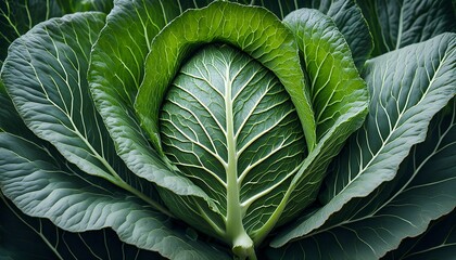 Fototapeta premium a fresh green cabbage with tightly packed inner leaves and large outer leaves displaying prominent veins