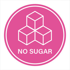 No Sugar pink icon symbol in circle, Sugar free simple pink round sign. No sugar, glucose concept cubes icon flat design, ideal for sticker, stamp, food, print or web. Vector illustration, EPS 10.
