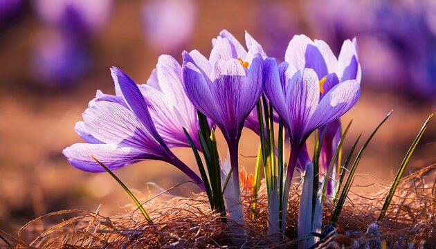 saffron plants spring flowers close up beautiful nature spring