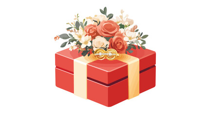 Obraz premium Elegant Red Wedding Square-Shaped Box with Golden Ring