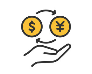 通貨交換のアイコン｜ドルと円の為替を示すイラスト素材