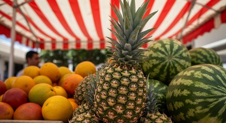 Pineapple Watermelon and Citrus Fruits at the Market