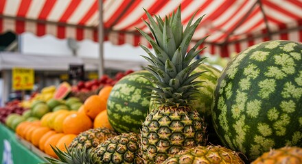 Fresh Fruits Display at Outdoor Market