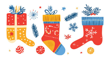 Festive Socks Ornament with Gifts Vector Isolated on White Background