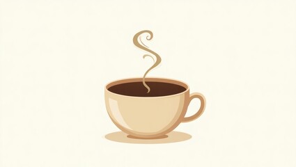 Obraz premium Minimalist Coffee Cup Clip Art with Steam Curls – Brown and Beige Color Palette in Clean Vector Style, Modern Flat Design with Transparent Background