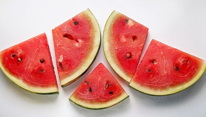 slices of watermelon arranged neatly on a white background ideal for summer refreshment