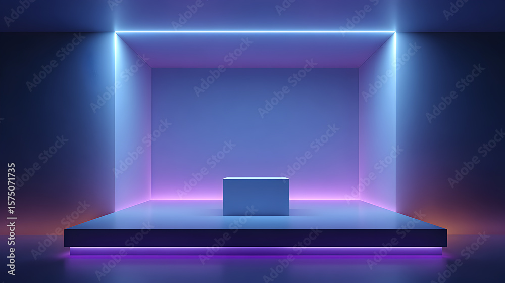 Fototapete a 3d render of a modern laptop with a blank screen on a table in an empty office, perfect for showca