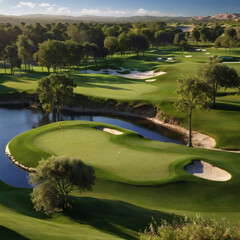 Pristine Golf Course with Lush Green Fairways and Sunny Blue Sky