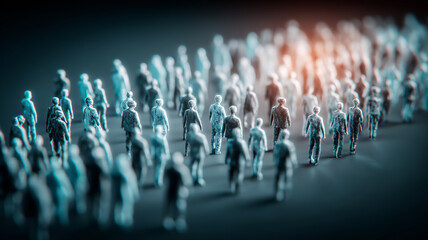 Fototapeta premium A focused spotlight on one figure within a crowd of miniatures, emphasizing individuality and data driven audience segmentation. 