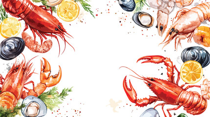 Seafood Circle Pattern Illustration with Various Seafood Illustrations in a Circular Design