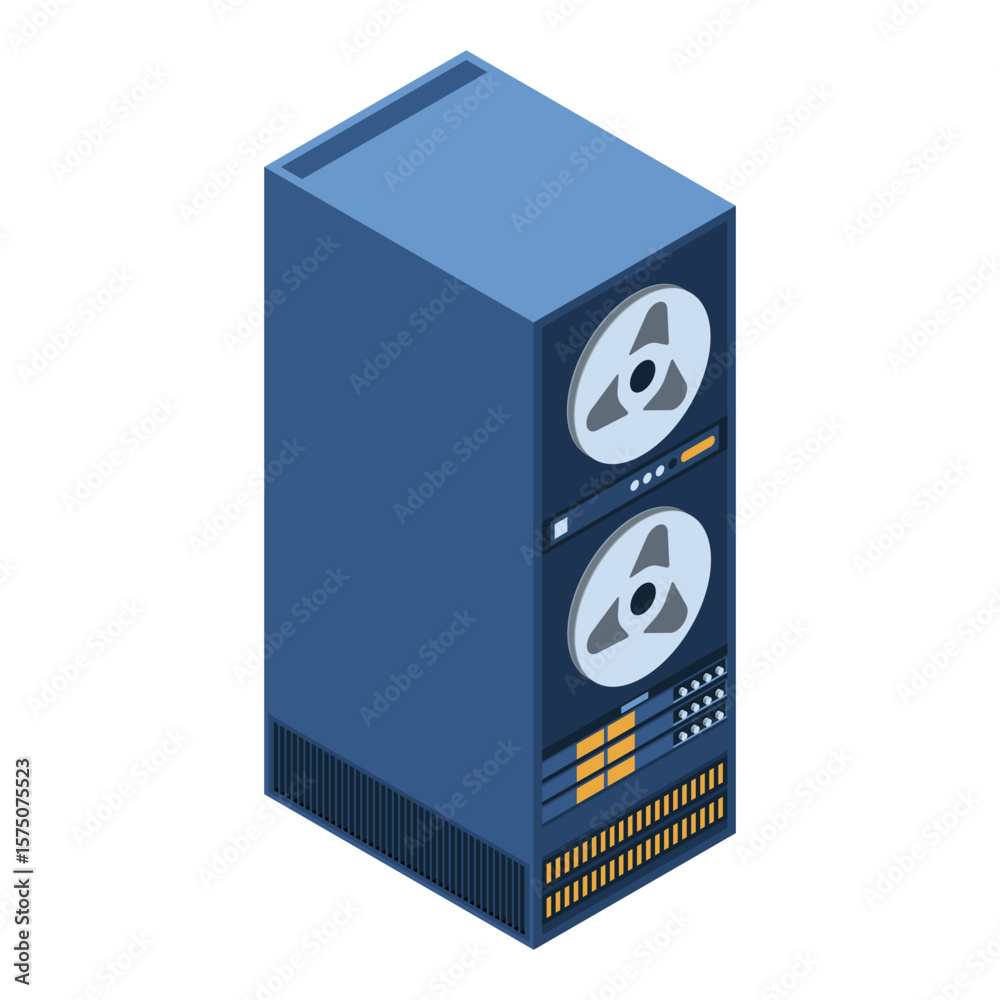 Poster server rack. isometric server. server network equipment. computer network technology. isometric tech