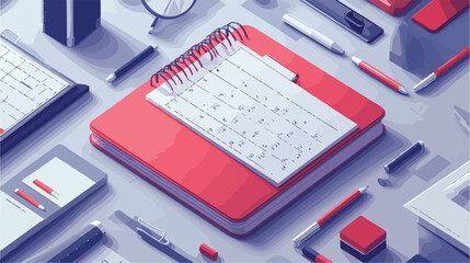 Modern Isometric Calendar Design with Red Accents and Spiral Element