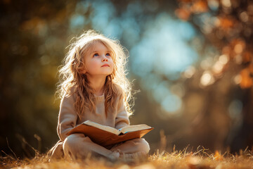 Obraz premium Girl Young finds spiritual connection reading holy book