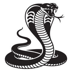 Fototapeta premium Stylized black cobra snake with hood expanded and fangs bared
