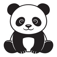 Cute cartoon panda bear sitting and smiling with black and white markings