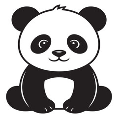 Obraz premium Cute cartoon panda sitting and smiling with black and white illustration