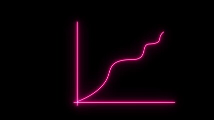 Neon Business Graph Chart Icon Animation black background.Market Recovery Concept. Successful growth line graph going Up.Abstract neon line arrow down business graph.