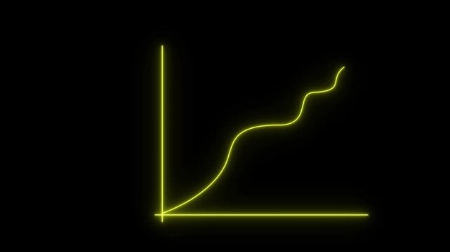 Neon Business Graph Chart Icon Animation black background.Market Recovery Concept. Successful growth line graph going Up.Abstract neon line arrow down business graph.