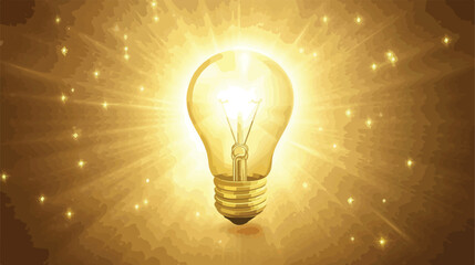 Glowing Light Bulb with Radiating Rays Flat Vector Illustration