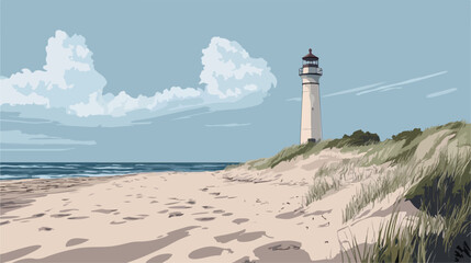 Lighthouse On The Beach Flat Vector Illustration