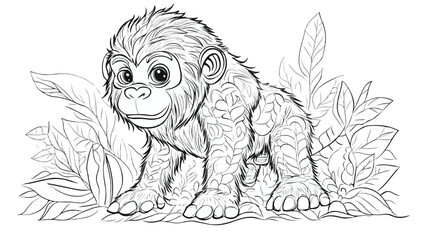 Adorable Little Gorilla Cartoon Character Coloring Page