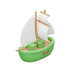 Isometric green sailboat with triangular sails