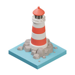 Isometric lighthouse tower on ocean base