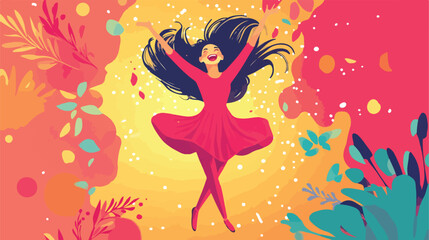 Joyful Lady Completing Loading Process in Flat Vector Illustration