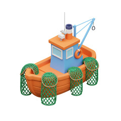 Isometric fishing vessel with lobster traps