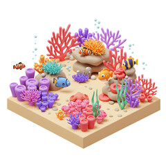 Isometric colorful coral reef with tropical fish