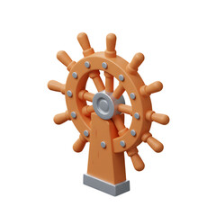 Isometric wooden ship wheel with bolts