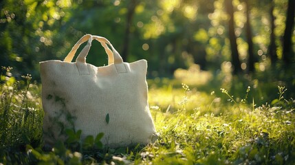 A white bag is sitting on the grass in a field