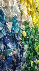A wall made of plastic bottles in different colors