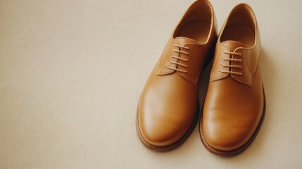 Two brown shoes with laces on a table