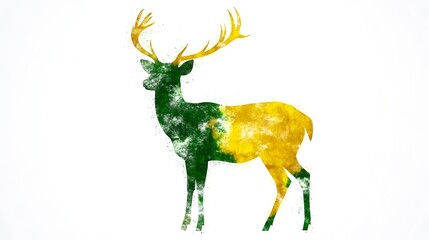 Abstract Watercolor Deer Silhouette Green Gold