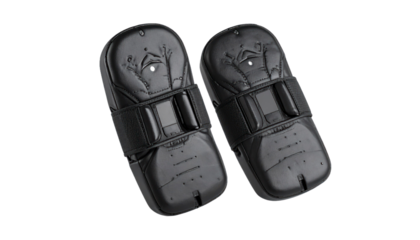 Black Knee Pads Pair Top View Protective Equipment with Adjustable Straps Isolated Transparent Background